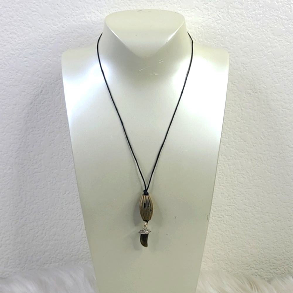 Necklace Pendant Wood Horn Black Tan Vegan Unisex Gift Handmade Surfer Travel - Picture 4 of 5